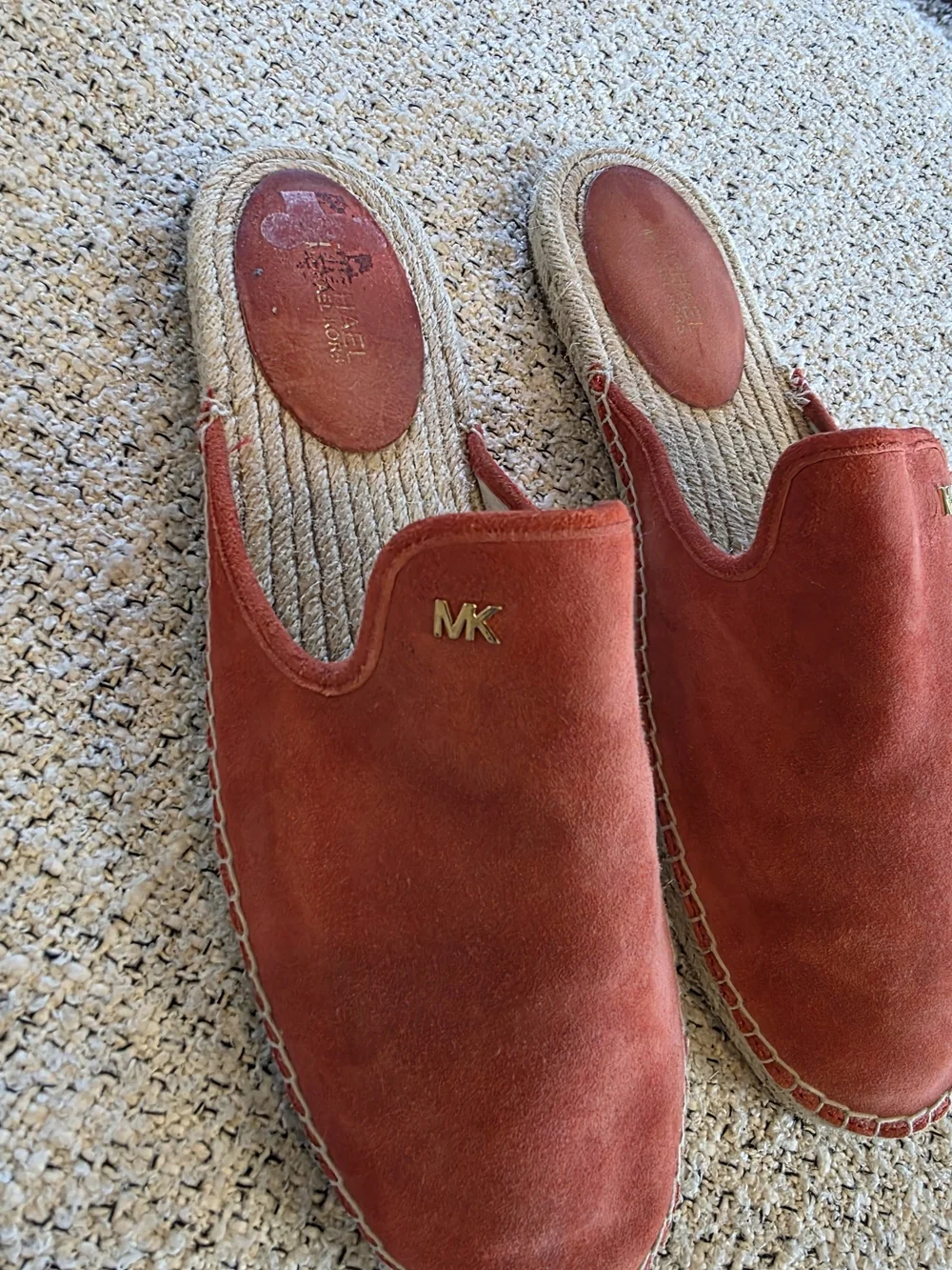 Michael Kors Coral Suede Leather Espadrille Mule Slides Slip On Shoes